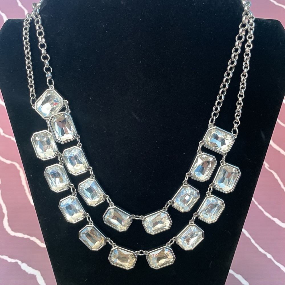 Signed WHBM Silver Necklace with Crystal Accents (Vintage)